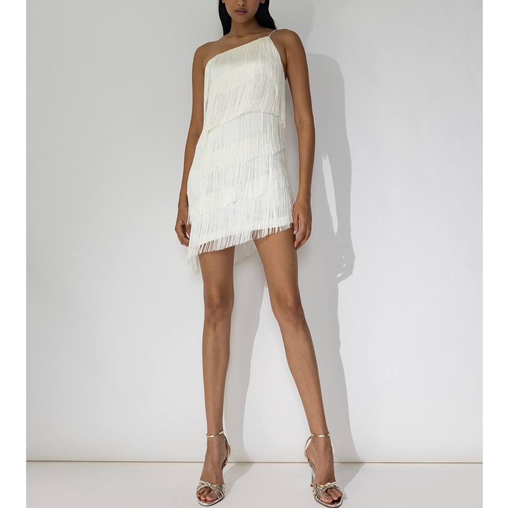 Womance Asymmetrical White Fringe Mini Dress